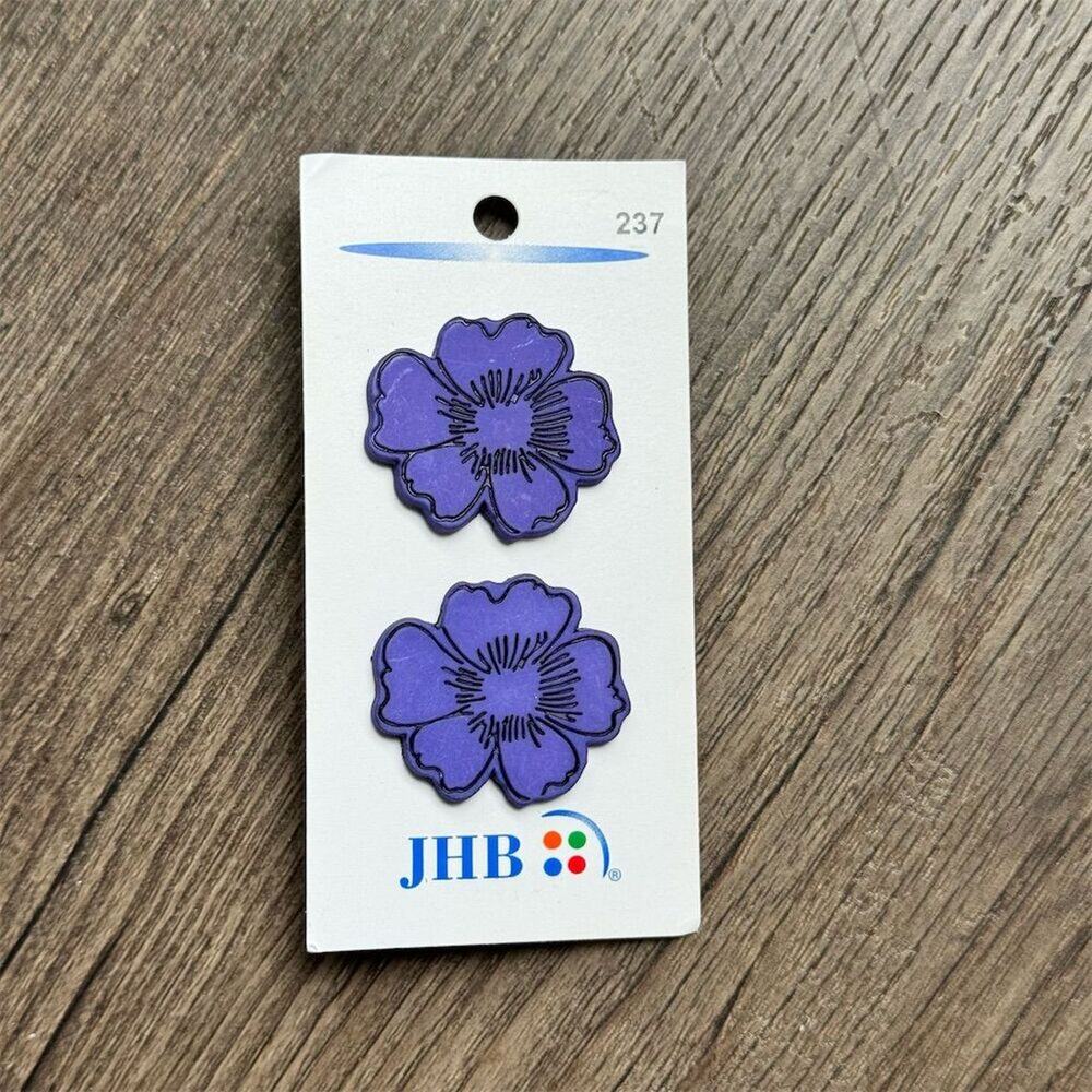 NEW Vintage 90s JHB International 3D Poppy Purple Flower Sew-On Buttons Set of 2